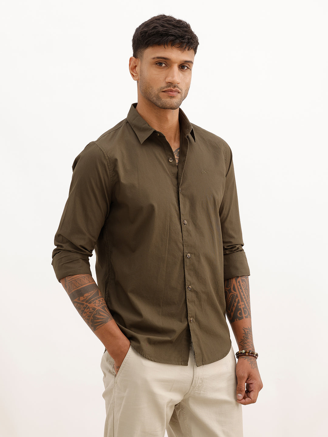 Solid Slim Fit Full Sleeve Shirt | Dark Green | WSH02FSSL0171S