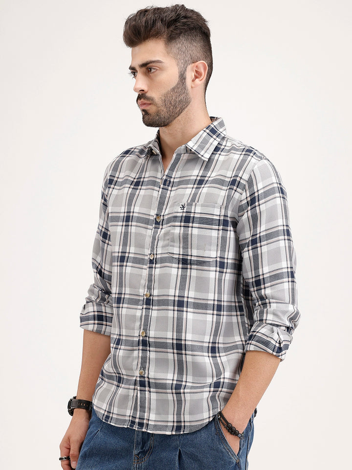 Regular Fit Textured Checkered Shirt | Blue