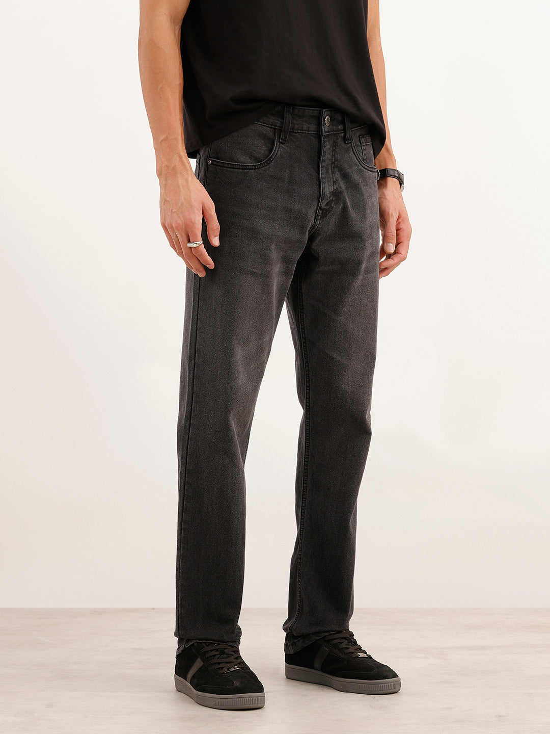 Faded Straight Fit Denim Jeans | Black