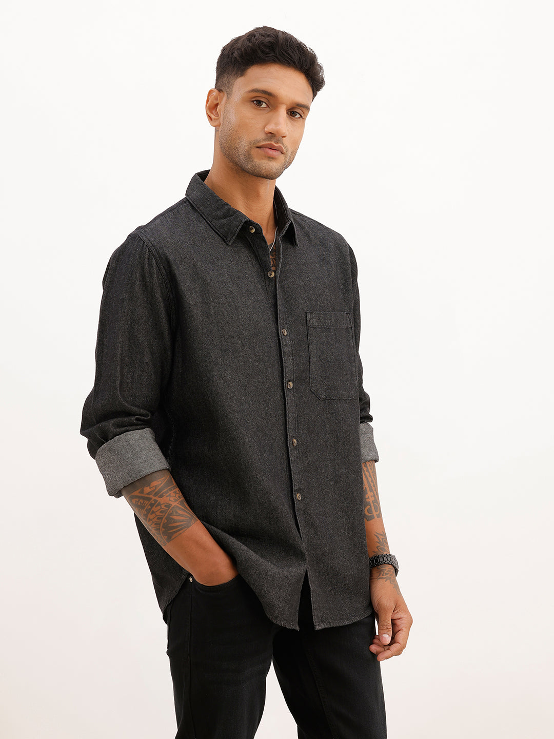 Slim Fit Denim Shirt | Dark Grey