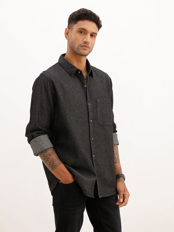 Slim Fit Denim Shirt | Dark Grey