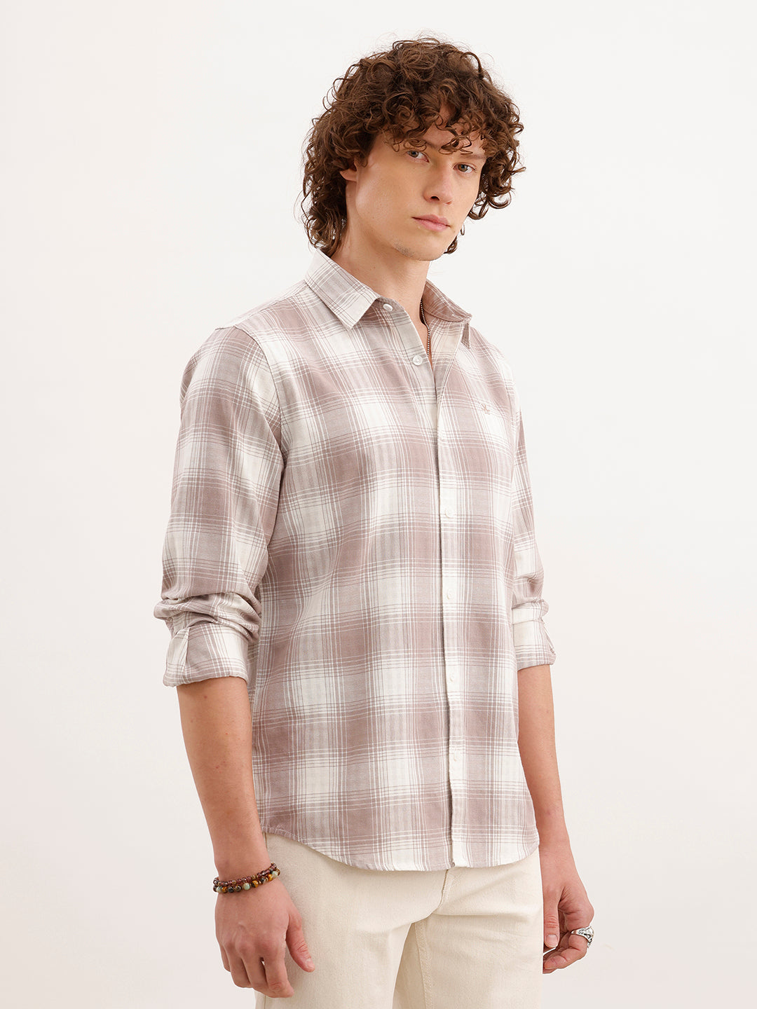 Slim Fit Checkered Shirt  | Brown
