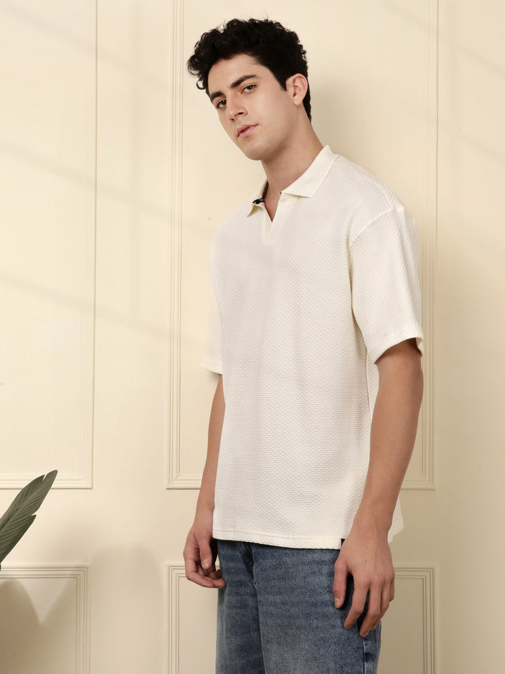 Textured Oversized Polo T-Shirt | White