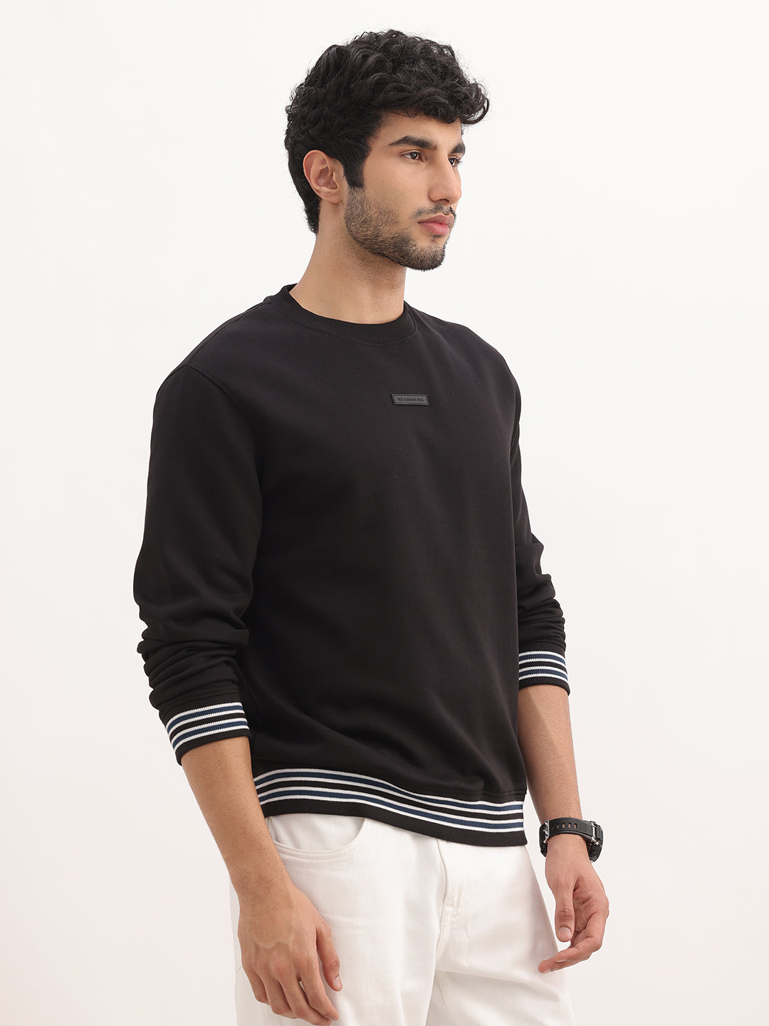 Classic Contrast Sleeve Sweatshirt | Black