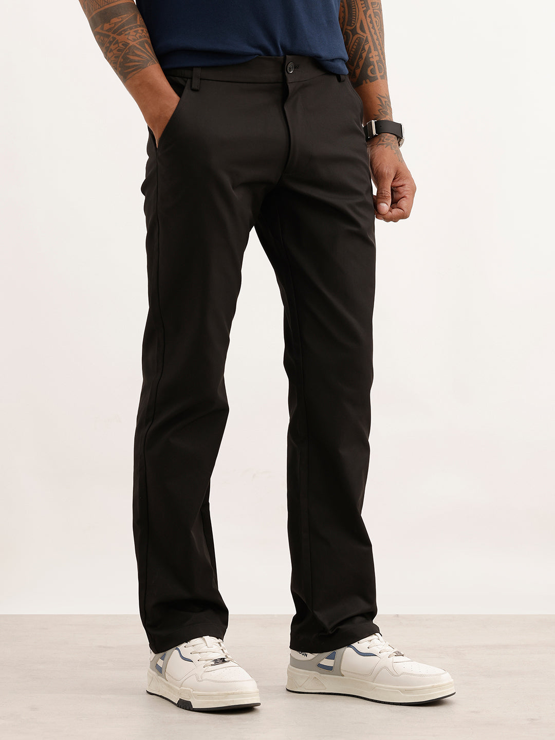 Solid Straight Fit Blended Trouser | Black | WTR0200SR4064S