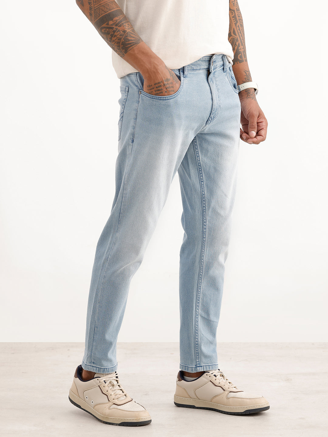 Washed Skinny Crop Denim Jeans | Light Blue