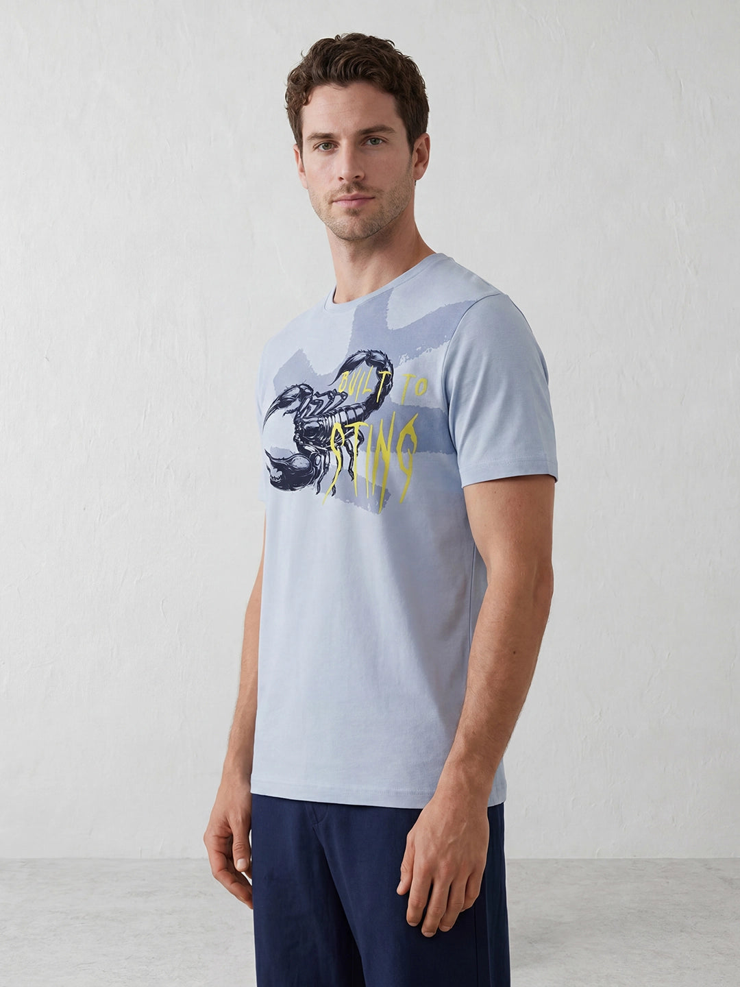 Slim Fit Placement Printed T-Shirt | Light Blue