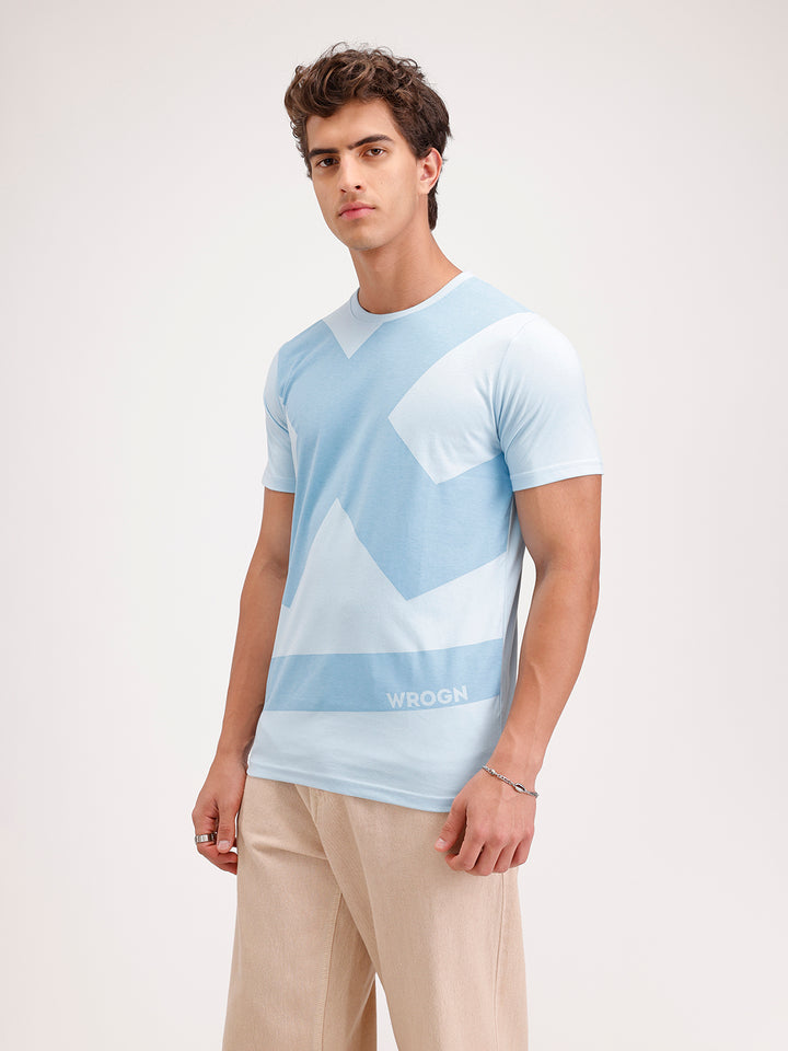 Slim Fit Pannel Printed T-Shirt  | Blue