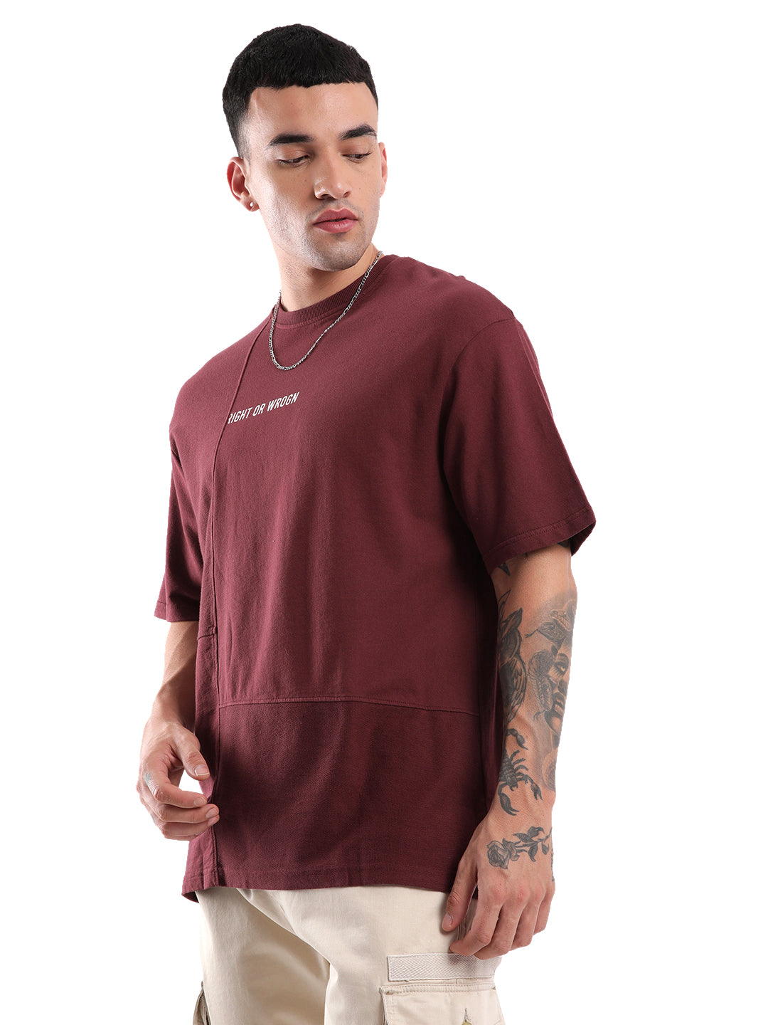 Maroon Cut And Sew T-Shirt