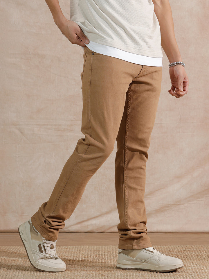 Solid Light Fade Slim Fit Jeans  | Khaki