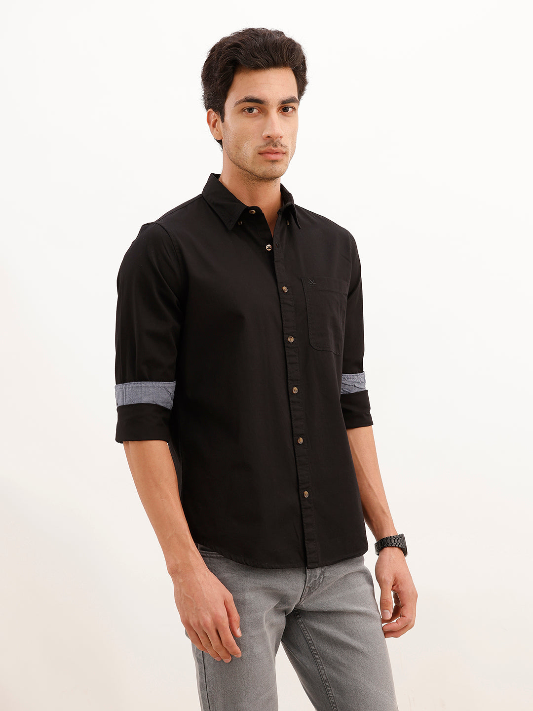 Solid Full Sleeve Regular Fit Shirt | Black