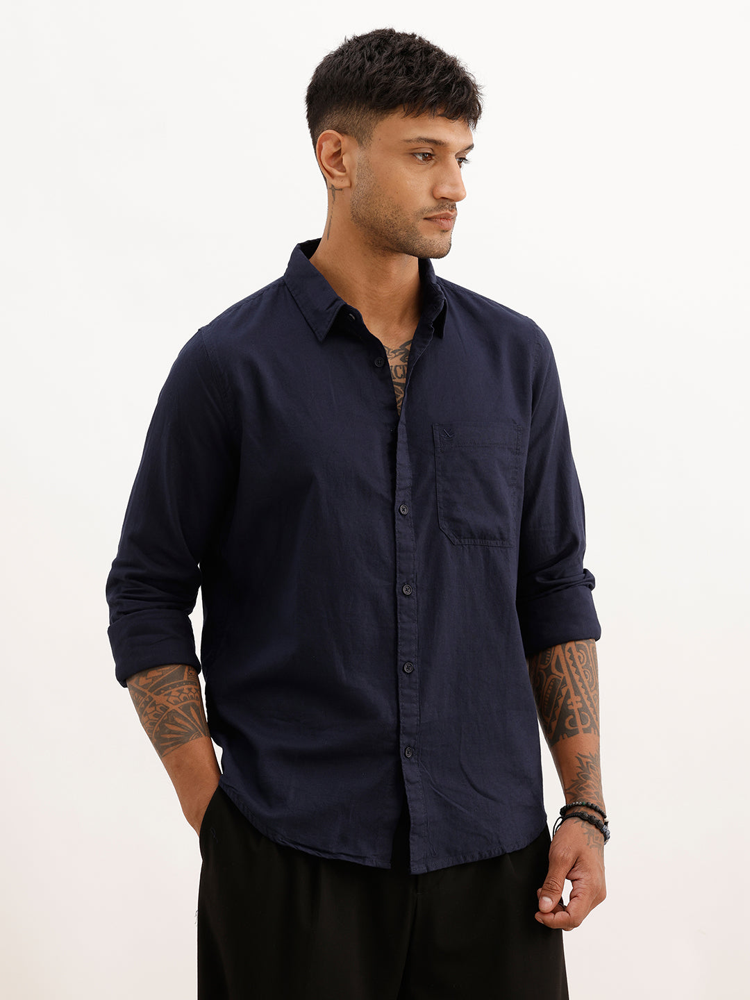 Solid Regular Fit Full Sleeve Shirt | Navy Blue