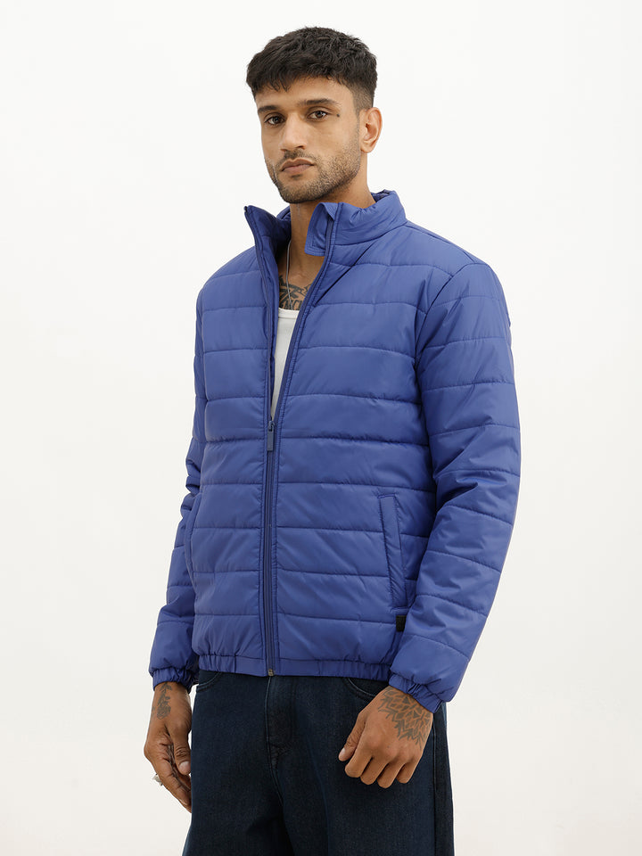 Solid Regular Fit Puffer Jacket | Blue