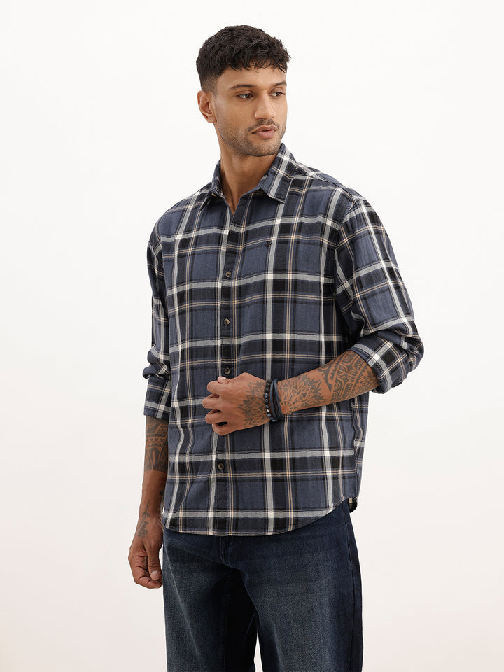 Comfort Fit Full Sleeve Checkered Shirt | Blue