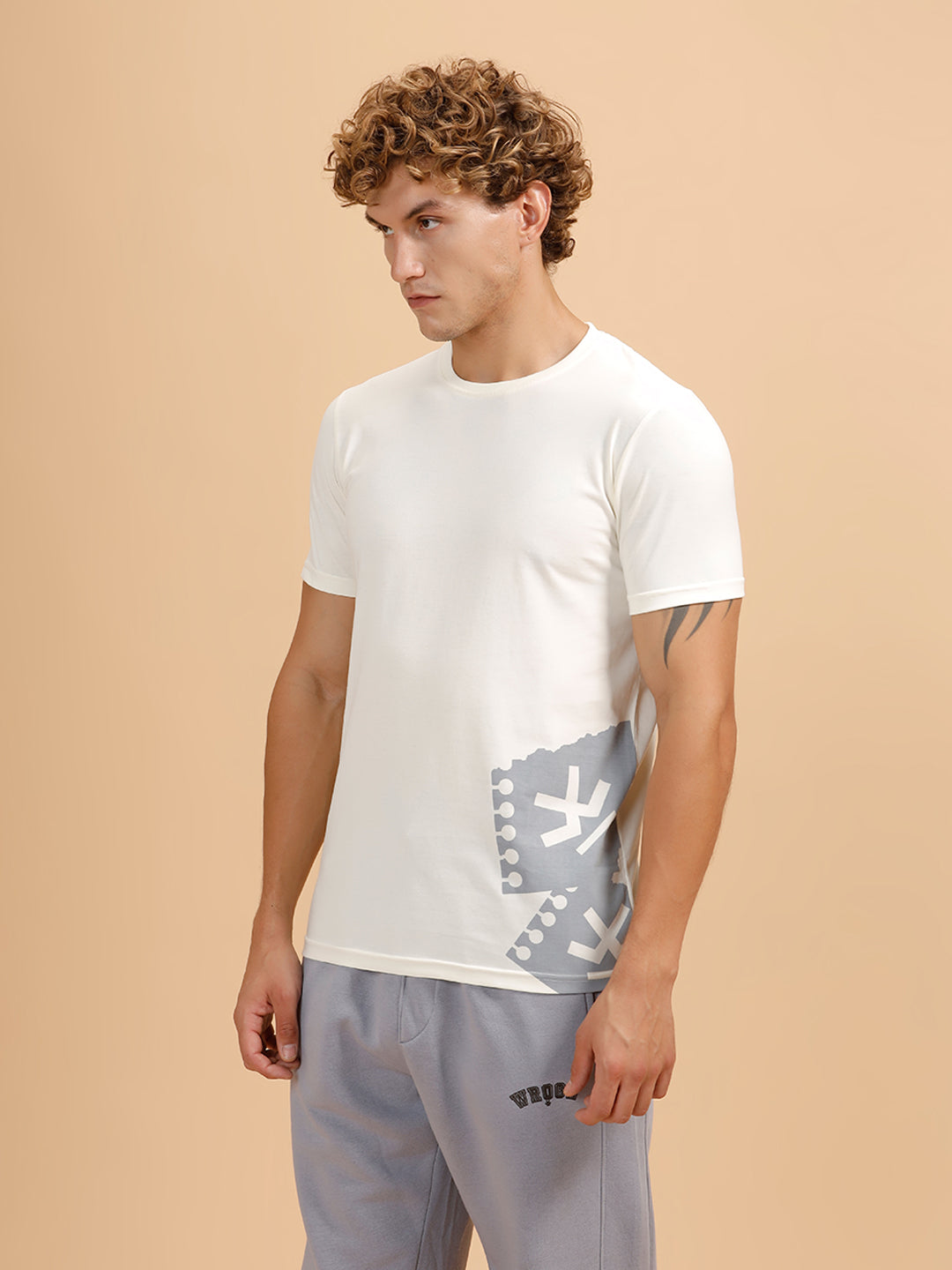 Placement Print Slim Fit T-Shirt | White