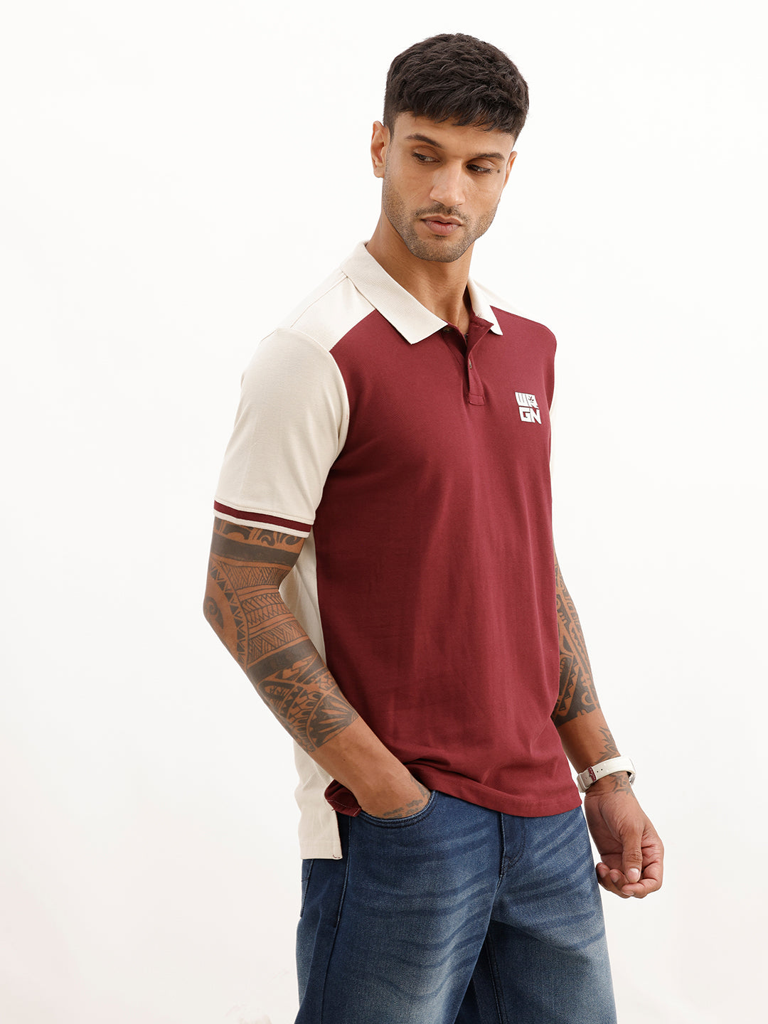 Classic Colour Block Polo T-Shirt | Beige
