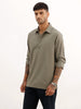 Textured Half Placket Full Sleeve Shirt | Olive