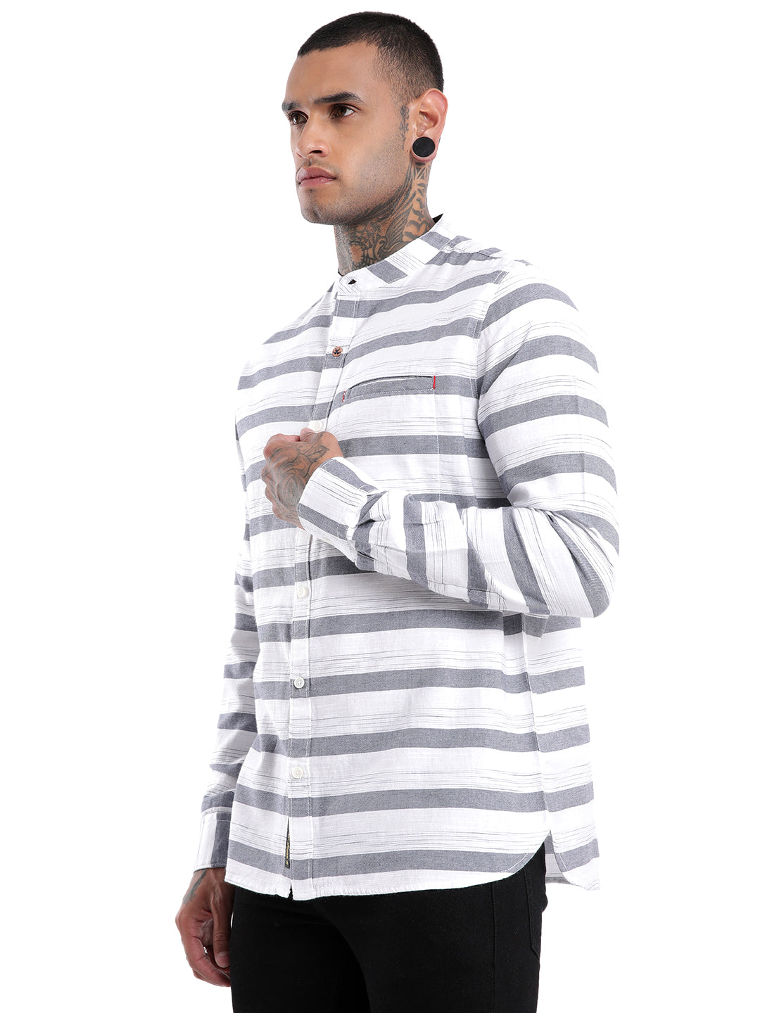 Premium Grey And White Striped Shirt