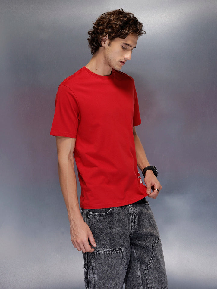 Men’s slim fit placement print t-shirt | Red