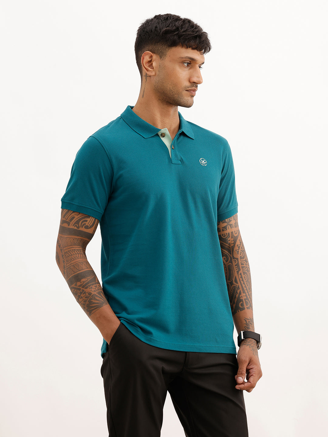 Classic Placement Printed Polo T-Shirt | Teal | WWTS368F