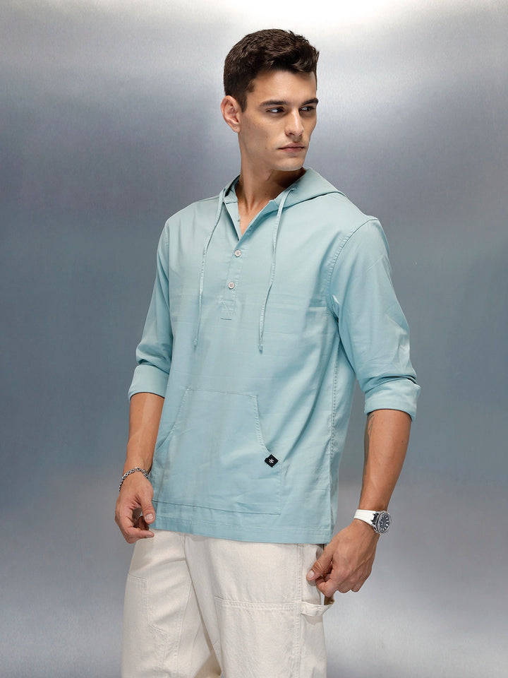 Men's Casual Regualr Fit Hooded Shirt With Patch Pocket | Green