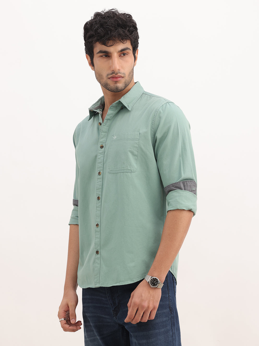 Solid Slim Fit Full Sleeve Shirt | Teal