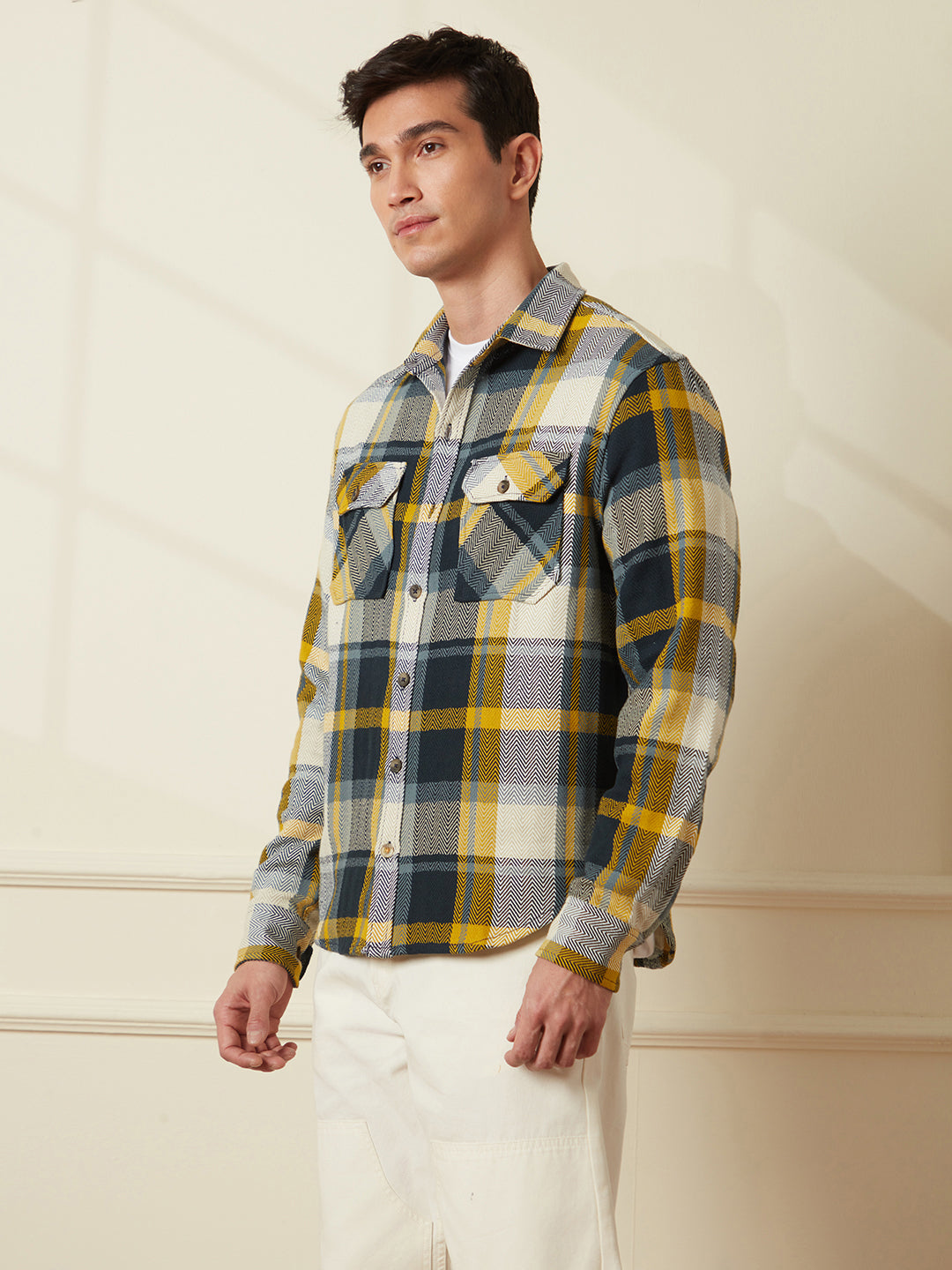 Yellow Herringbone Woven Shirt