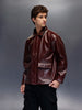 Men's Relaxed Fit Collared Fit PU Jacket  |  Wine