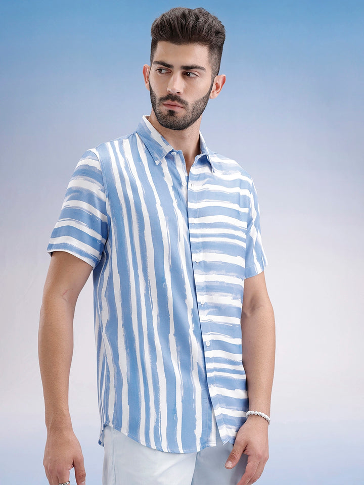 Slim Fit Striped Half Sleeve Shirt | Blue