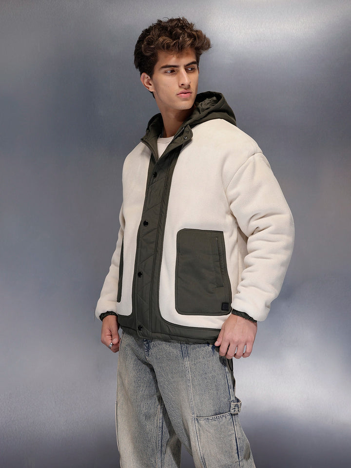 Olive Block Sherpa-Panel Jacket | Beige