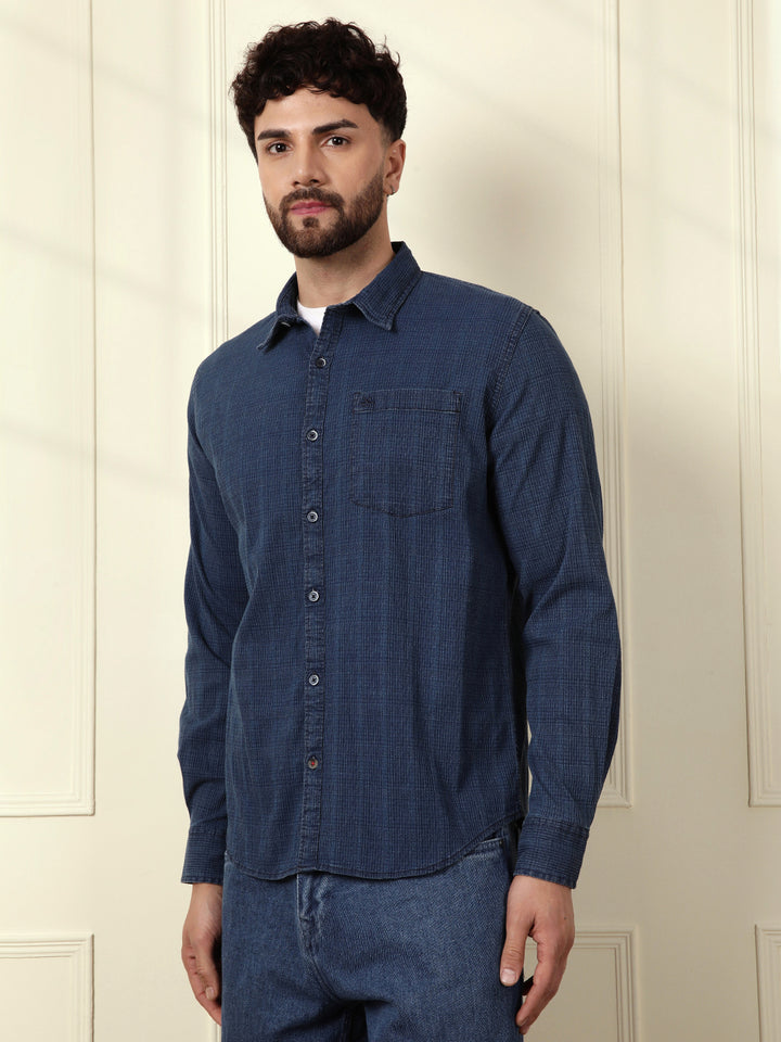 Washed Down Textured Shirt | Navy Blue
