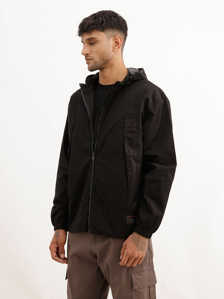 Solid Comfort Fit Hooded Puffer Jacket | Black