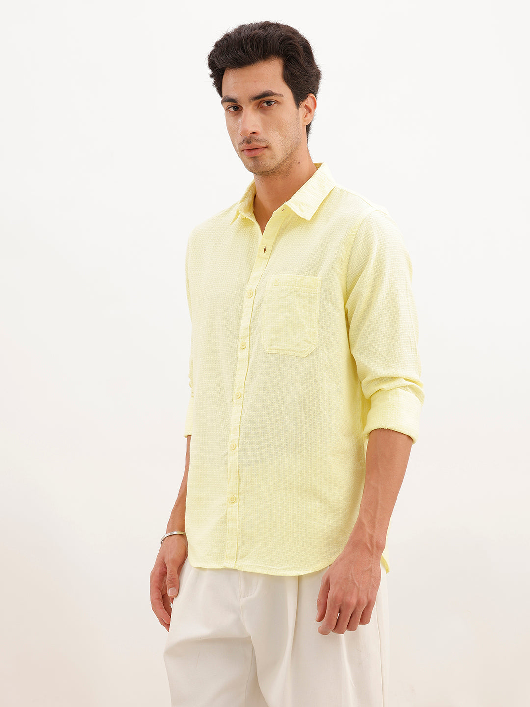 Solid Relaxed Fit Textured Shirt | Yellow