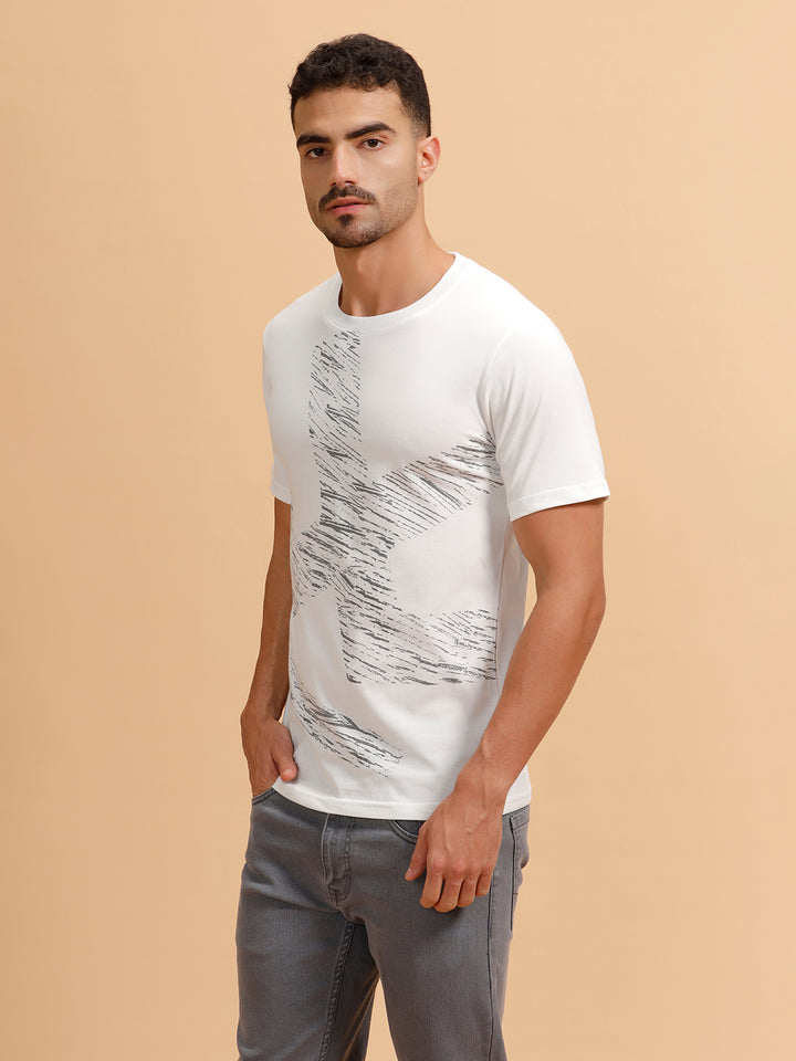 Scribbled Logo Printed T-Shirt | White