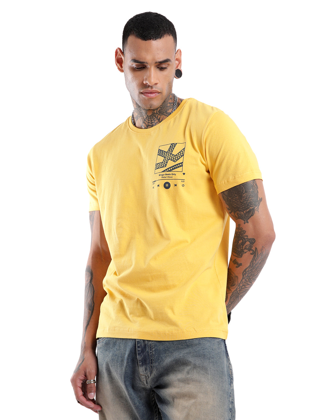 Rebel Wave Yellow Printed T-Shirt