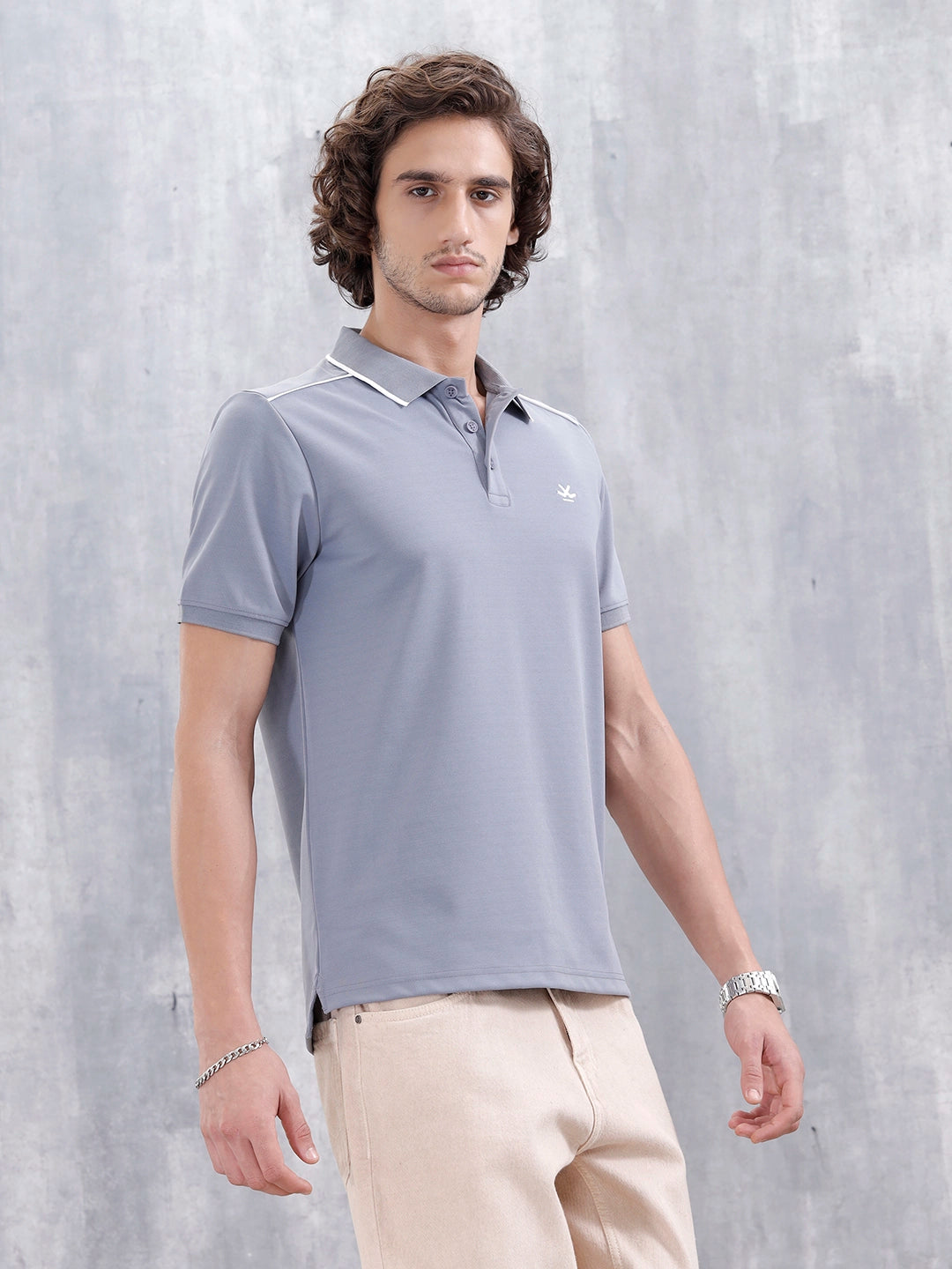 Polo T-Shirt With Contrast Trim Details | Grey