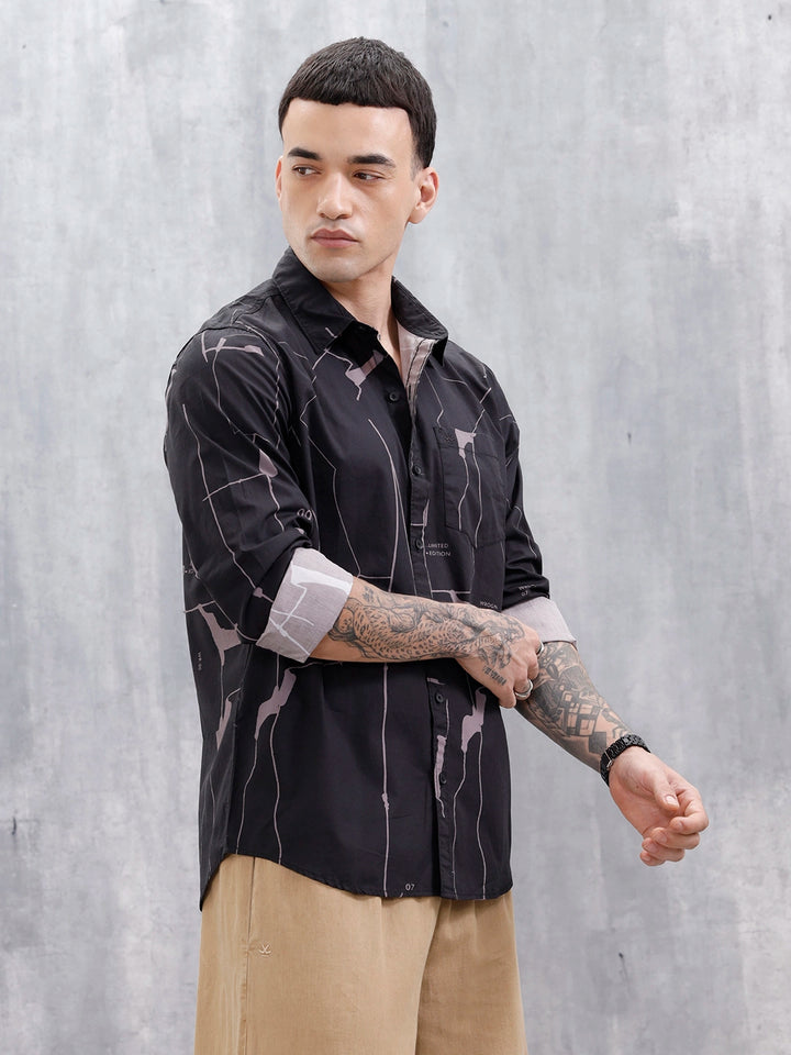 Wrogn Regular Fit Printed Casual Shirt | Black