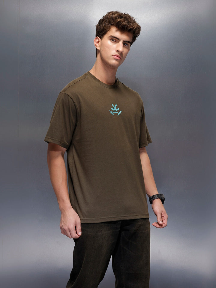 Casual Back Printed Oversized T-Shirt  | Olive
