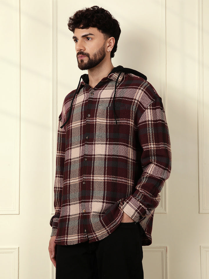 Maroon Hooded Oversized Shirt