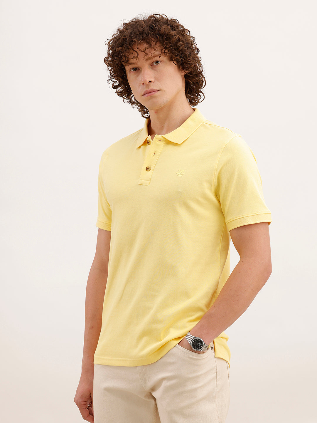 Solid Slim Fit Polo T-Shirt | Yellow