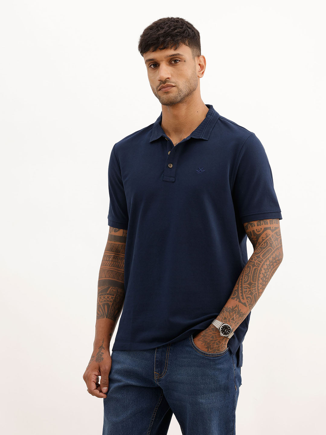 Solid Slim Fit Polo T-Shirt | Navy Blue