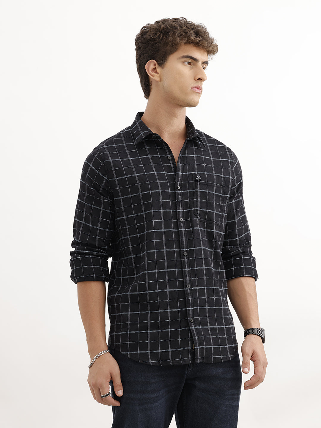 Checkered Slim Fit Full Sleeve Shirt | Black