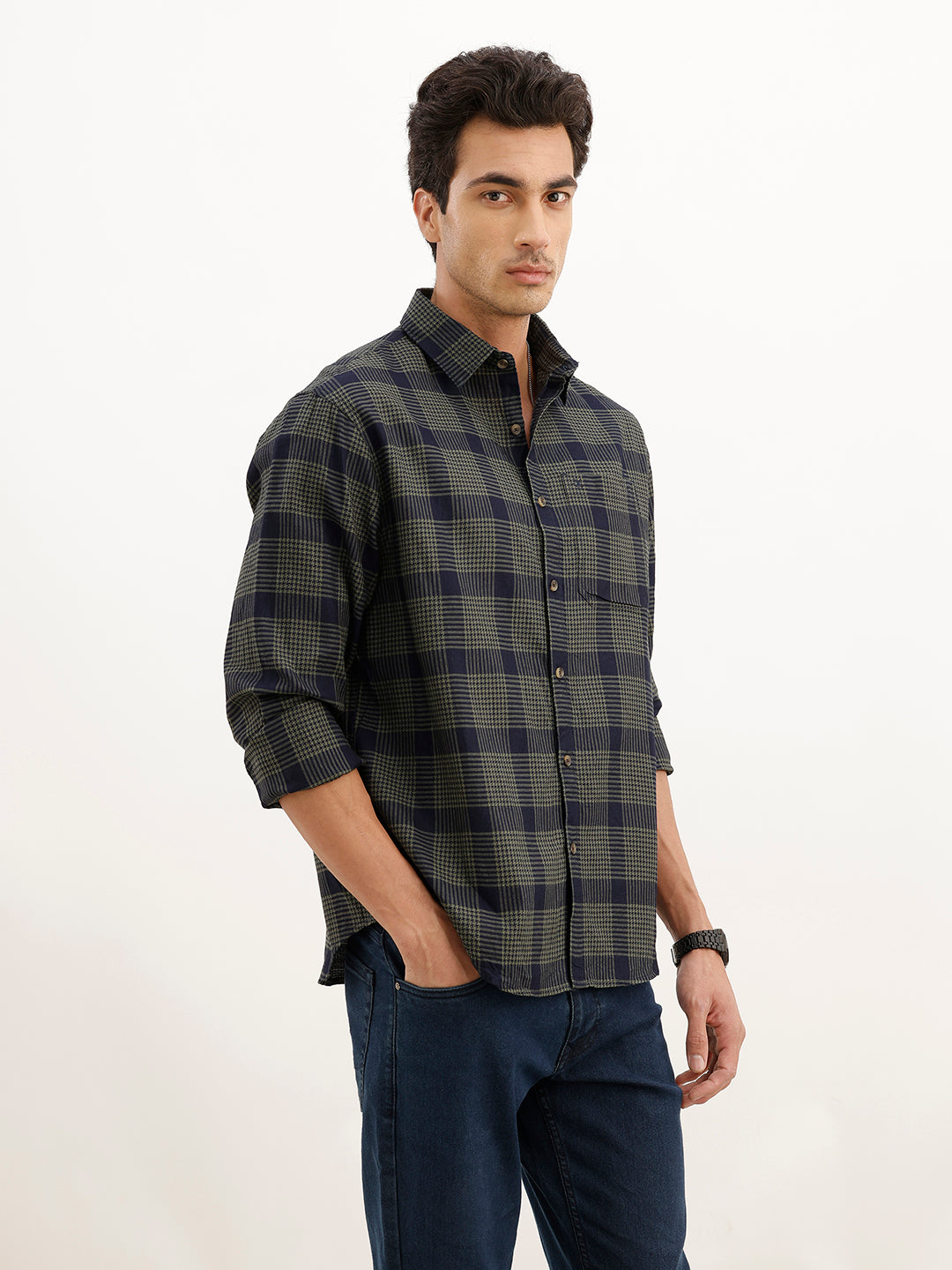 Comfort Fit Checkered Shirt | Olive