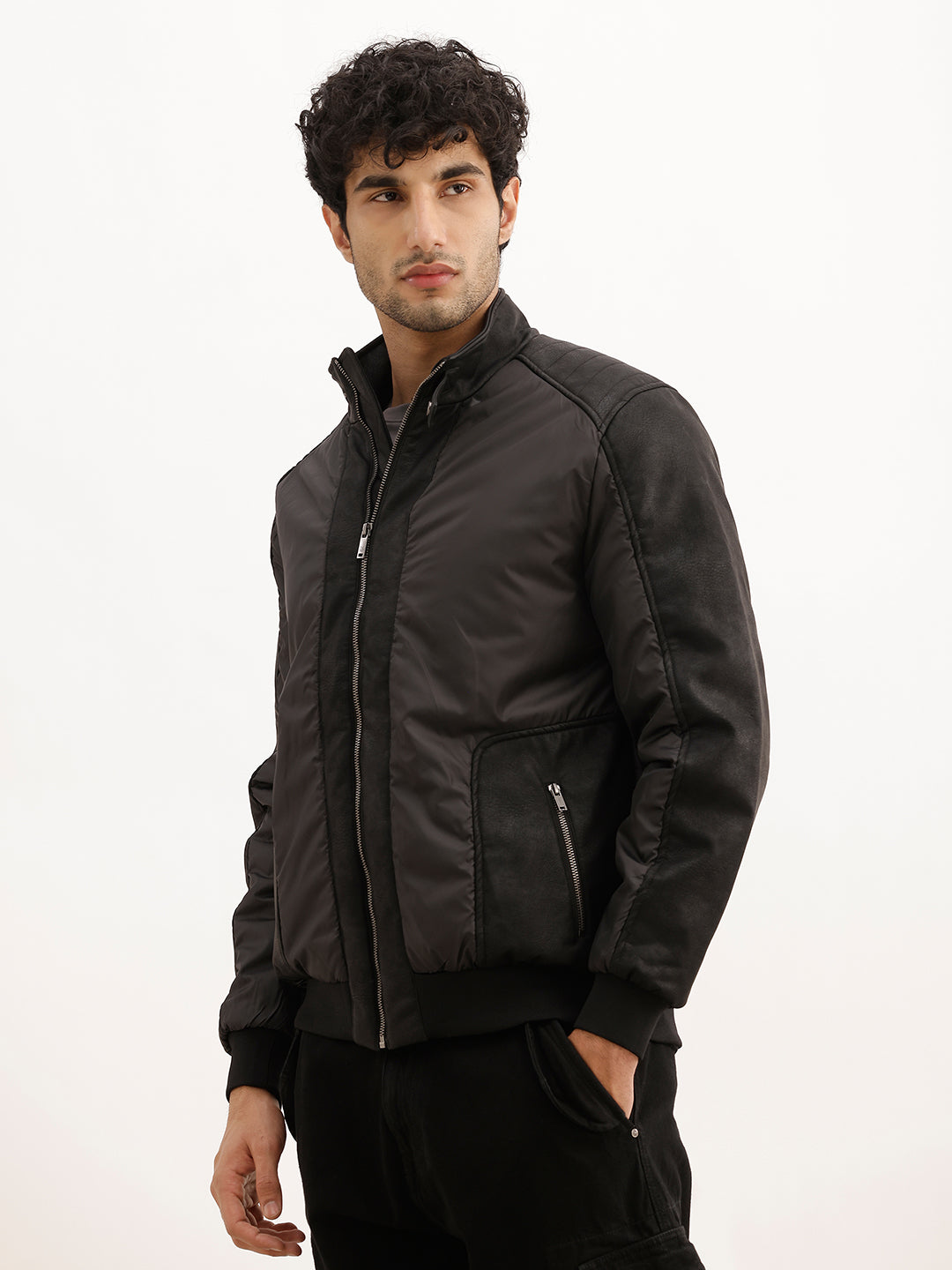Regular Fit Pannel Puffer Jacket | Black