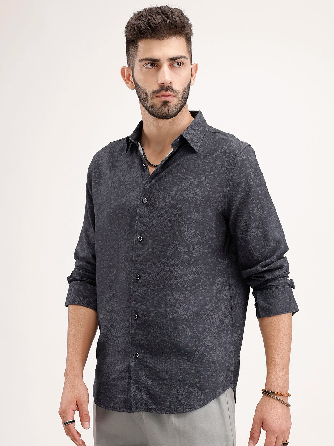 Classic Slim Fit AOP Shirt | Black
