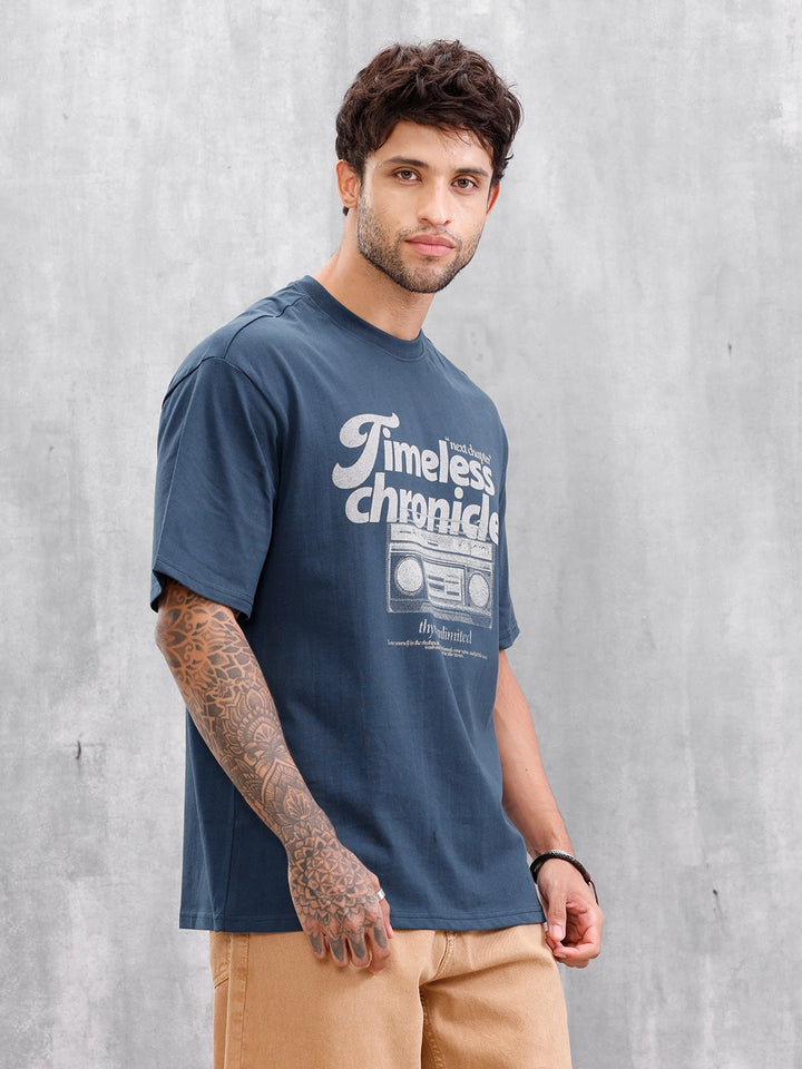 Retro Radio Grpahic Pritned Oversized Fit Tshirt | Blue