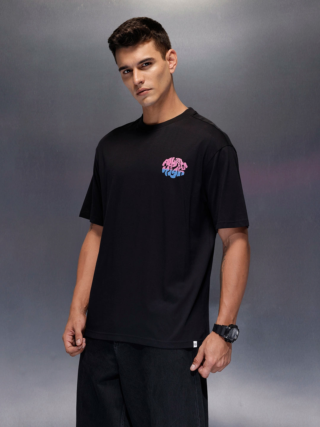 Men's oversized tee with back print | Black