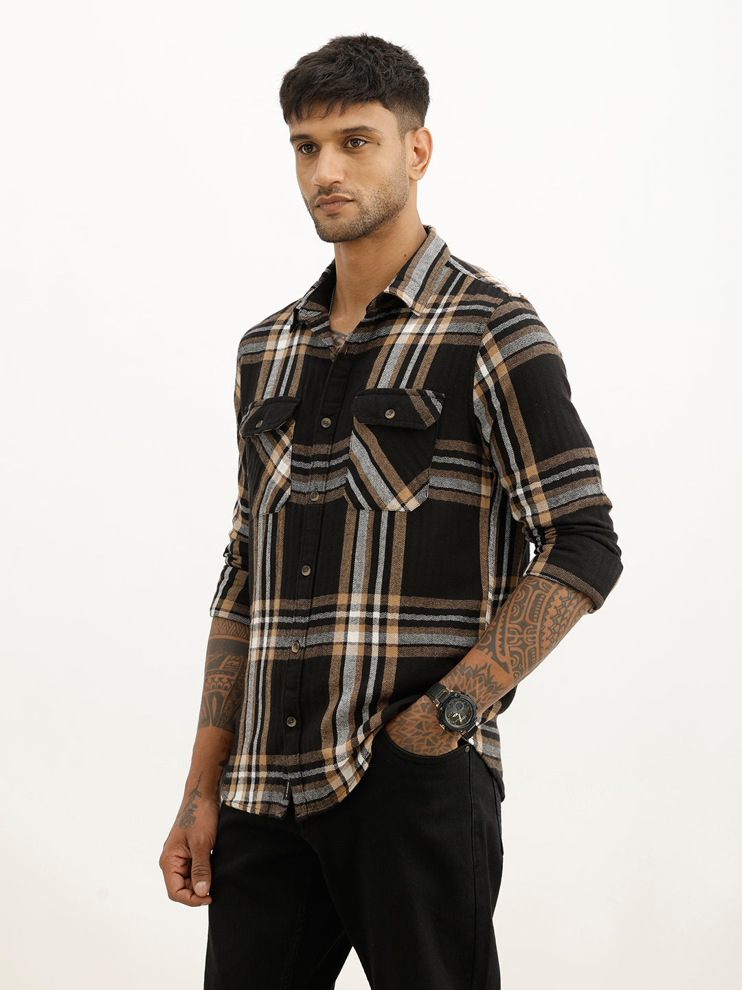 Classic Slim Fit Checkered Shirt | Black