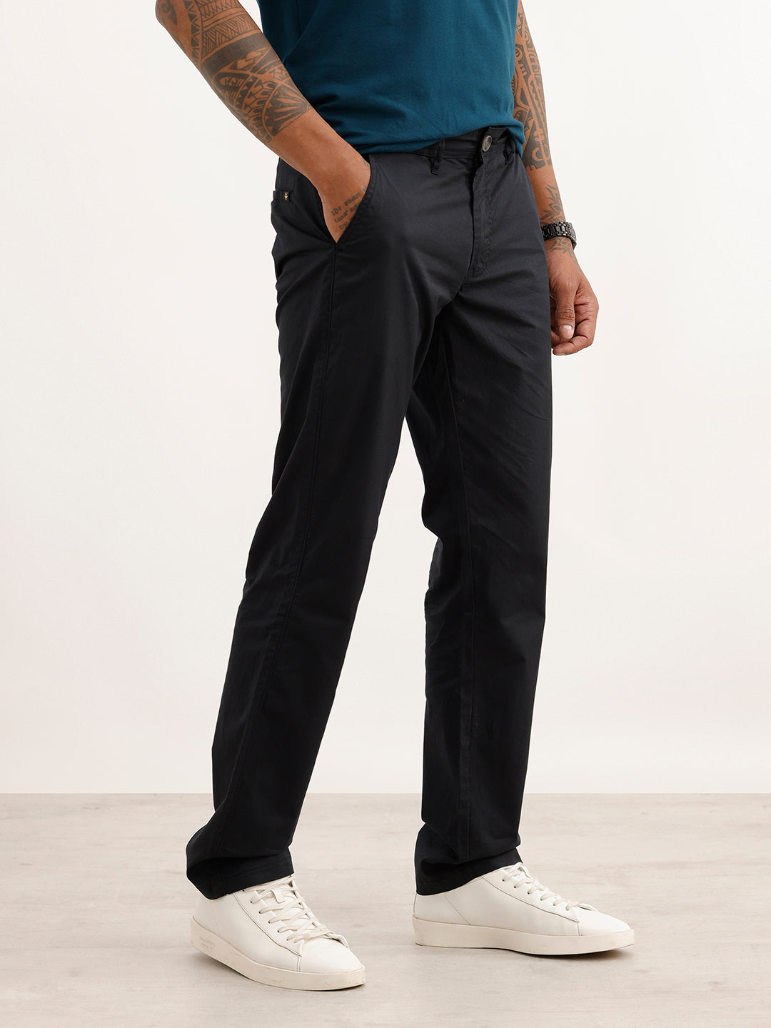 Solid Straight Fit Trouser | Black