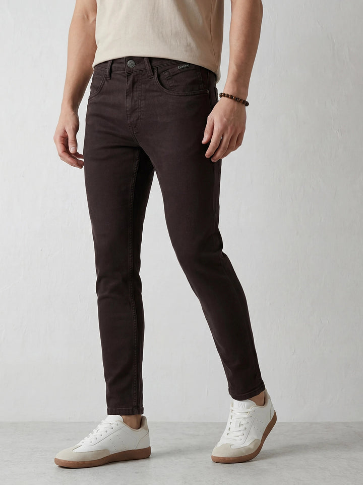 Solid Skinny Crop Denim Jeans | Brown
